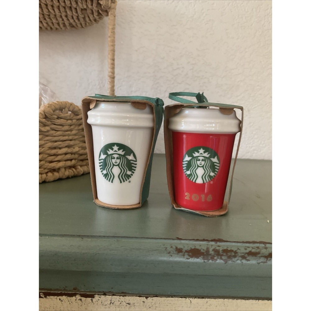 2016 Starbucks Paper Cup Ornament red‎ white